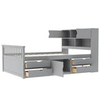 Lit plateforme capitaine double/grand avec 4 tiroirs et étagères de rangement, cadre de lit en bois massif avec tête de lit bibliothèque de rangement