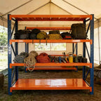 Étagères de garage robustes VIYET, rayonnage métallique réglable à 4 niveaux d'une capacité de 2000 kg, rangement industriel bleu et orange pour magasin/outils/salle de sport.