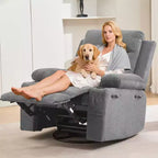 Fauteuil Inclinable Pivotant avec Massage et Chaleur, Fauteuil à Bascule 360° avec Porte-Gobelets et Poches Latérales, Canapé Ergonomique pour Salon, Camping-car, Chambre de Bébé