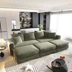 102.4 Canapé convertible 4 places en velours côtelé avec poufs – Vert