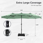 MAISON ARTS Parasol excentré rectangulaire de 4,5 m avec manivelle, parasol de marché double face d'extérieur avec lumières LED solaires et base incluse