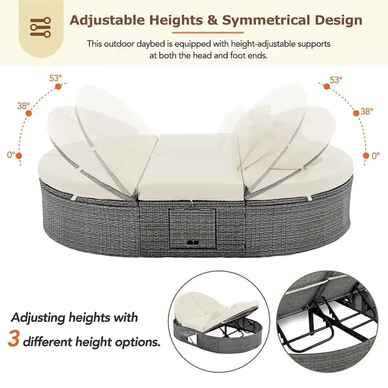 Lit de soleil extérieur double pour terrasse avec coussins et oreillers