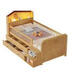 Lit mezzanine bas Whisen avec lumières LED, tête de lit en forme de maison et tiroirs de rangement, construction robuste