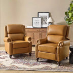 Ensemble de 2 fauteuils inclinables modernes en cuir véritable Elisabete avec garniture cloutée vintage pour salon et chambre à coucher | ART OF LIVING DESIGNS