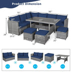 Ensemble de salle à manger Costway 7 pièces en rotin pour terrasse, canapé sectionnel et pouf - Voir détails