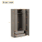 Armoire penderie miroir 3 portes avec 2 tiroirs et meuble haut