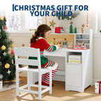 Bureau et chaise d'étude pour enfants avec rangement, bureau d'étude pour enfants avec étagère supérieure et inclinable, pour les 3-8 ans, table d'écriture pour chambre d'enfant