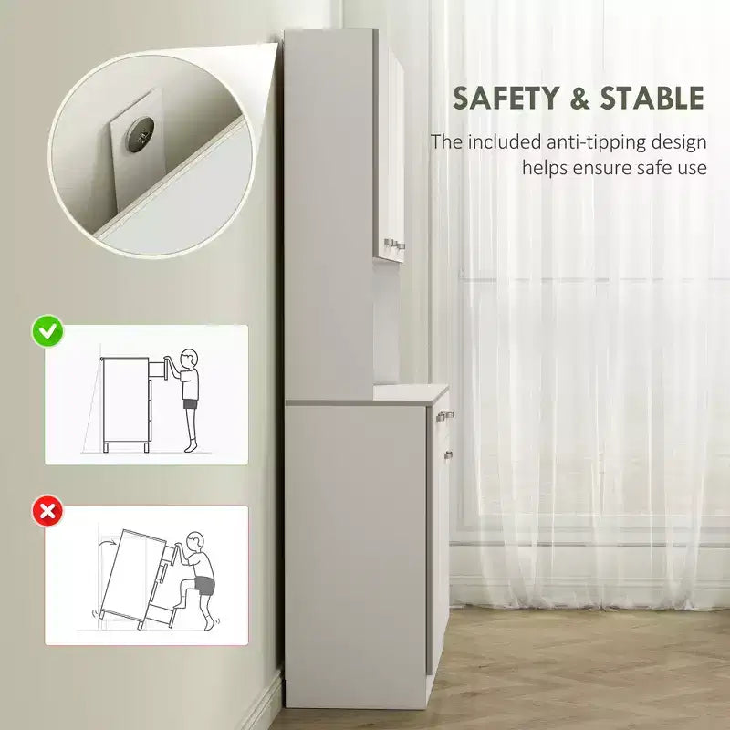 71 Armoire de cuisine, armoire de rangement haute avec support pour micro-ondes, buffet de cuisine moderne, 3 étagères réglables pour salon, salle à manger