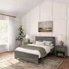 Lit double Plank+Beam Farmhouse avec tête de lit, plateforme en bois massif
