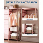 Commode de rangement avec 16 tiroirs, tringle à vêtements et étagères, organisateur de rangement en tissu pour chambre à coucher, placard ou entrée