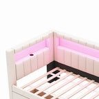 Lit plateforme rembourré avec ports USB et éclairage LED - Cadre de lit double/simple avec 2 tiroirs de rangement - Chambre à coucher moderne