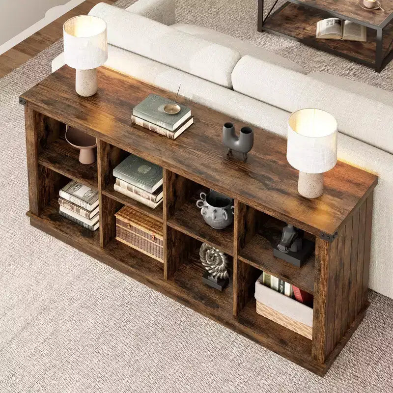 Étagère de rangement à 8 cubes, bibliothèque horizontale de style ferme, bibliothèque de rangement en bois de 157 cm pour entrée, étagères basses et longues pour salon