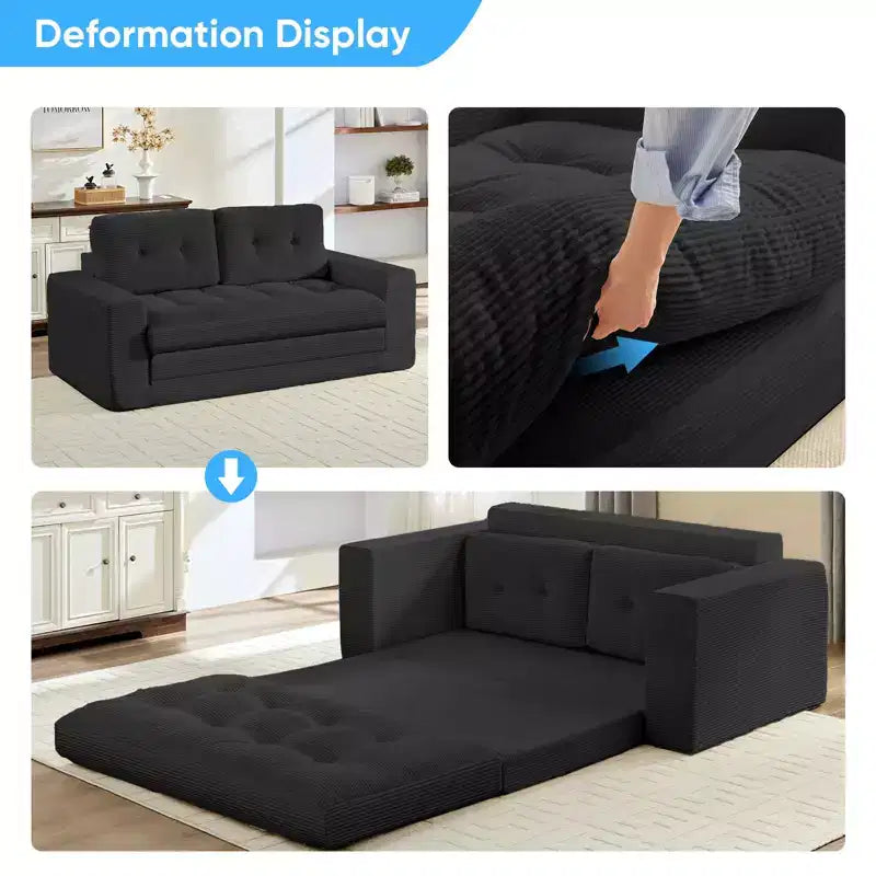 Mjkone Canapé-Lit Futon Convertible 2-en-1 180 cm, Canapé Deux Places Pliable en Tissu Côtelé avec Boutons Touffetés, Idéal pour Petits Espaces