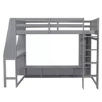 Lit mezzanine gaming Whisen Wood de taille double avec bureau, étagères multi-rangements, LED et une penderie suspendue