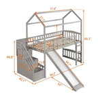 Lit mezzanine jumeau avec toboggan et escalier, lit mezzanine avec tiroirs de rangement, lit mezzanine cabane en bois pour enfants et tout-petits