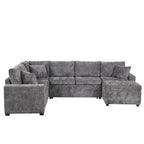 Canapé d'angle en chenille convertible, canapé-lit en forme de L avec pouf de rangement, 3 oreillers et dispositifs de charge