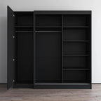Armoire 2 portes avec miroir, façade vitrée, 2 personnes (Gris / Noir / Blanc)