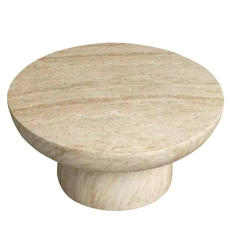 Table basse piédestal ronde en Fiberstone, table d'appoint sculptée pour l'intérieur et l'extérieur avec patins antidérapants