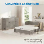 Lit escamotable convertible Queen Size Mjkone avec matelas, chargement USB, tiroirs de rangement