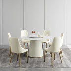 Table à manger ronde de 53 po pour 6 personnes avec plateau en pierre sintérisée et plateau tournant