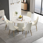 Table à manger ronde de 53 po pour 6 personnes avec plateau en pierre sintérisée et plateau tournant