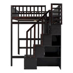 Lit mezzanine en pin avec bureau et rangements