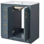 Meuble-lavabo de salle de bain à évier simple de 76 cm avec armoire et 3 tiroirs – Noir / Bleu / Vert / Indigo / Blanc