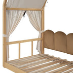 Lit cabane Montessori en bois massif avec plateforme, toit voûté et lit gigogne pour filles et garçons