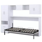Lit escamotable mural simple, cadre de lit escamotable en bois avec armoire intégrée, tiroirs de rangement et étagères ouvertes, blanc - ModernLuxe
