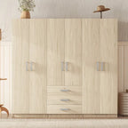 Armoire 6 portes en bois avec 3 grands tiroirs de rangement pour chambre à coucher