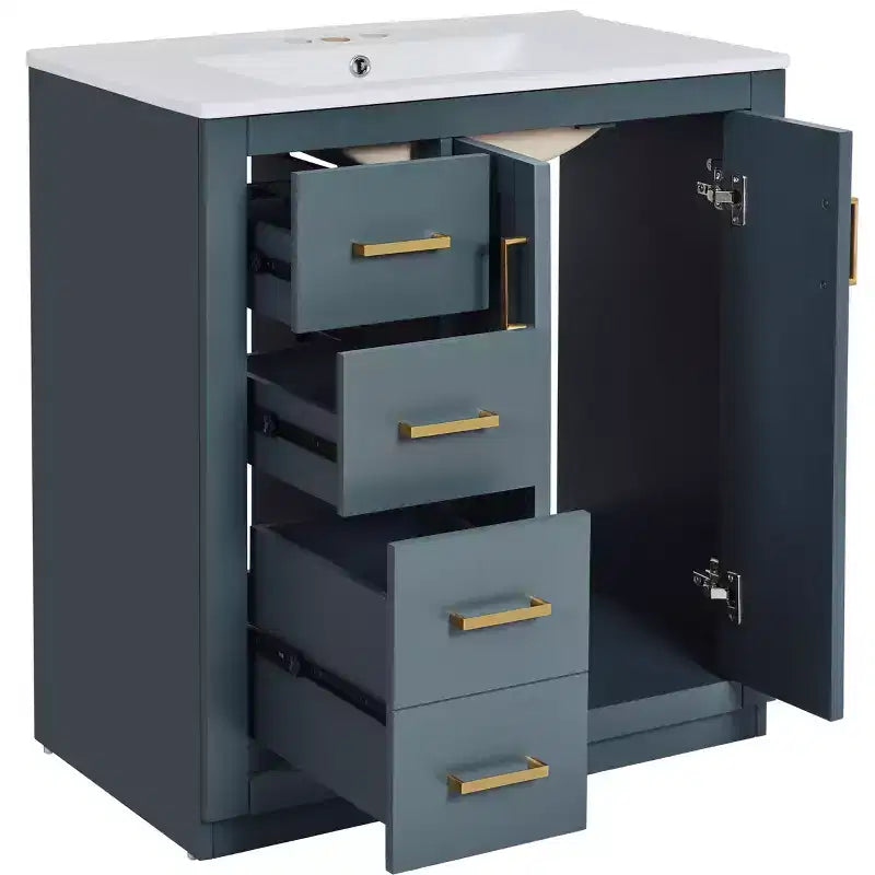 Meuble-lavabo de salle de bain à évier simple de 76 cm avec armoire et 3 tiroirs – Noir / Bleu / Vert / Indigo / Blanc