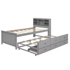 Lit plateforme avec lit gigogne et tiroirs, lit plateforme de rangement avec USB, lit plateforme en bois avec bibliothèque