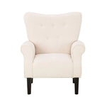 Fauteuil d'appoint moderne Erommy, fauteuil à dossier haut, canapé simple en tissu rembourré avec boutons et pieds en bois pour salon