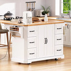 Îlot de cuisine escamotable à abattant, chariot de cuisine à 4 roulettes avec prise de courant, table îlot mobile avec 2 portes et 6 tiroirs