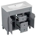 Meuble-lavabo de salle de bain moderne de 91 cm avec lavabo et armoire de toilette, 2 portes et 2 tiroirs