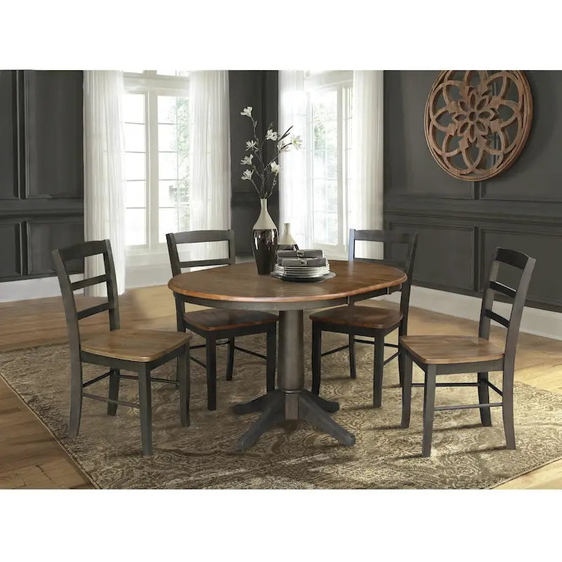 36 Round Extension Dining Table With 4 Madrid Chairs