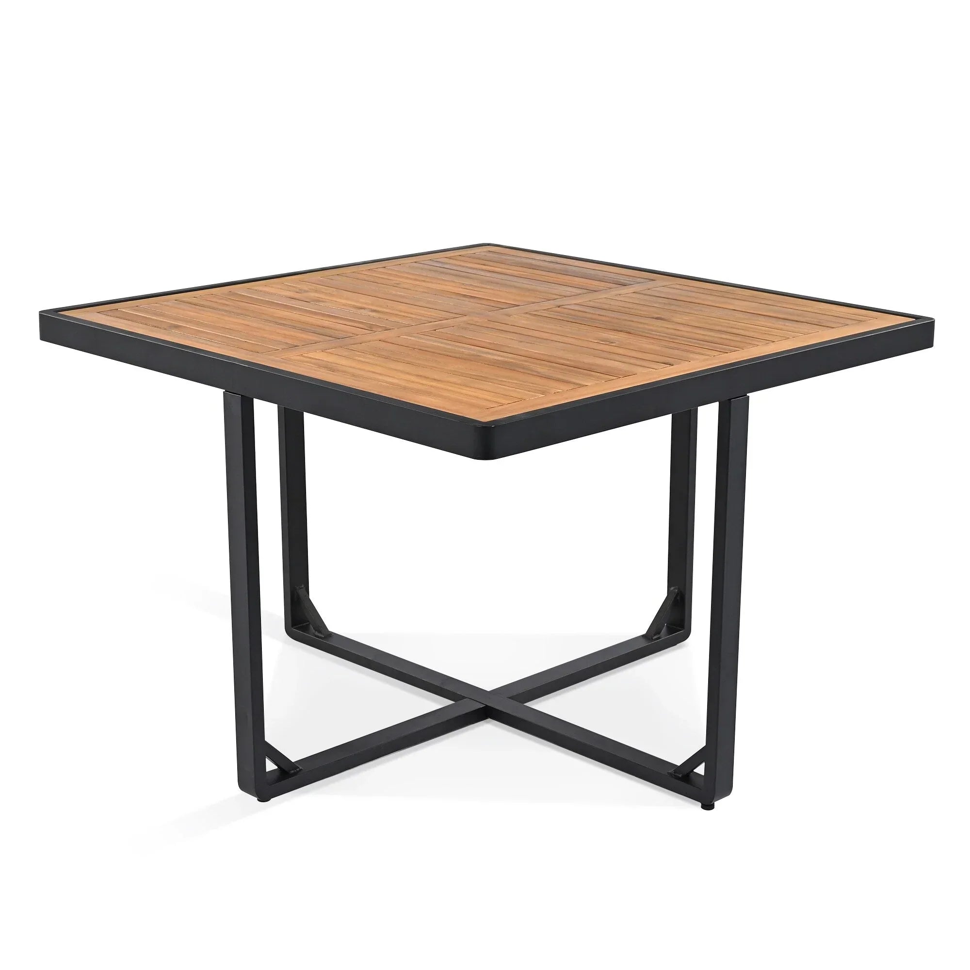Ensemble de salle à manger d'extérieur 18 pièces en bois d'acacia, 8 chaises rembourrées, 8 poufs et 2 tables carrées