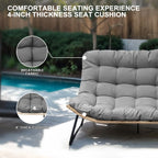 Causeuse double Papasan avec coussin, rotin PE tout temps et cadre en métal pour l'intérieur et l'extérieur