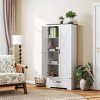 HOMCOM Armoire de garde-manger de ferme de 183 cm avec portes de grange, meuble de rangement de cuisine haut avec étagères réglables et tiroir