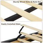 Cadre de lit à baldaquin Queen Size avec 4 poteaux, supports d'angle, sommier à lattes en bois massif, pas besoin de sommier tapissier, sans bruit