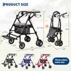 Fauteuil roulant pliable portable pour adultes, capacité de 135 kg, 6 roues, hauteur réglable, rangement sous le siège, siège et repose-pieds confortables